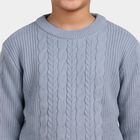 Girls' Light Blue Crew Neck Knitted Pullover, हल्का नीला, small