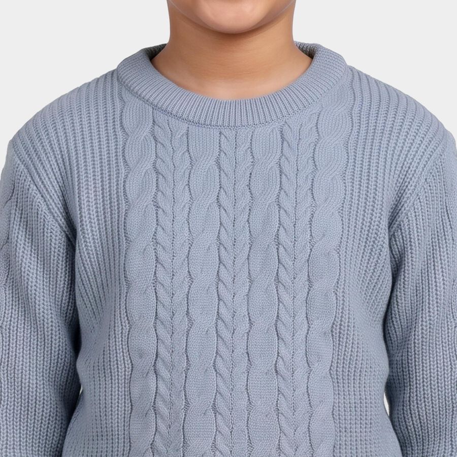 Girls' Light Blue Crew Neck Knitted Pullover, हल्का नीला, large