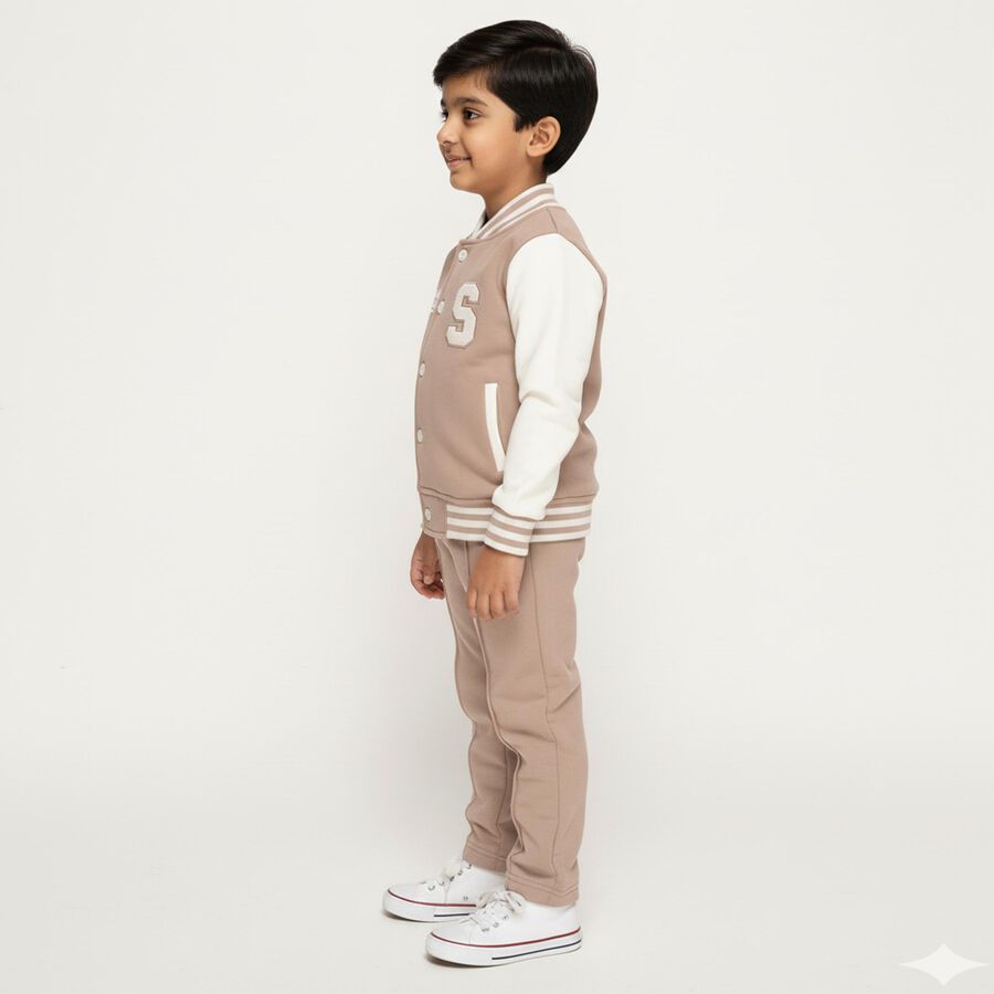 Boys' Beige Varsity Neck Embroidered Baba Suit, गहरा पीला, large image number null