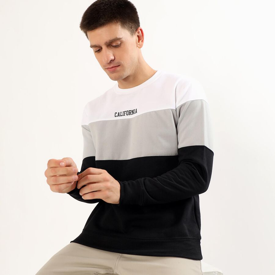 Men's Black and Grey Crew Neck Casual Sweatshirt, Black, large image number null