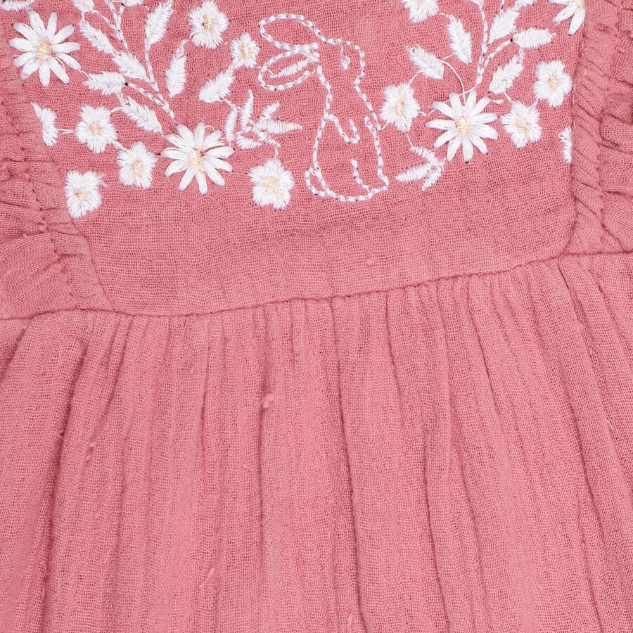 Girls' Dusty Rose Pink Regular Fit Round Neck Frock, Light Pink, large image number null