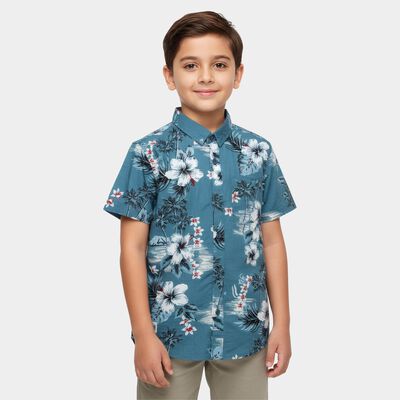 Boys Navy Blue Button-Down Casual Shirt