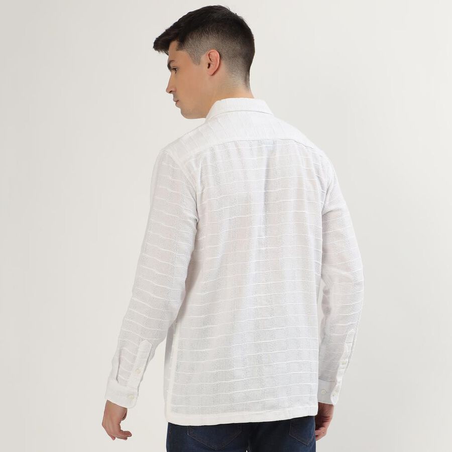 Men's Snow White Cotton Spread Collar Casual Shirt, सफ़ेद, large image number null