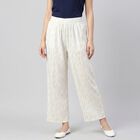 Women's Cream Regular Fit Printed Palazzos, Off White, small
