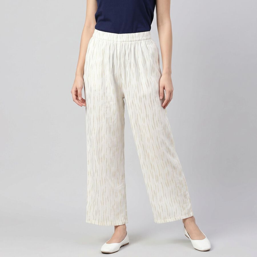 Women's Cream Regular Fit Printed Palazzos, Off White, large