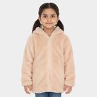 Girls' Soft Beige Hooded Casual Jacket, Beige, small image number null