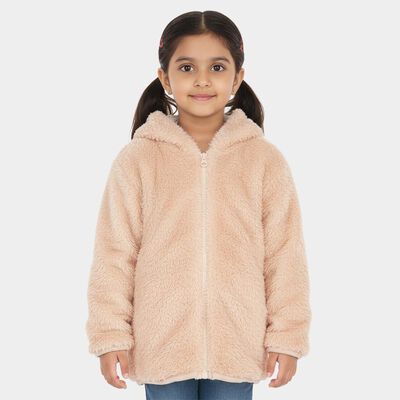 Girls' Soft Beige Hooded Casual Jacket