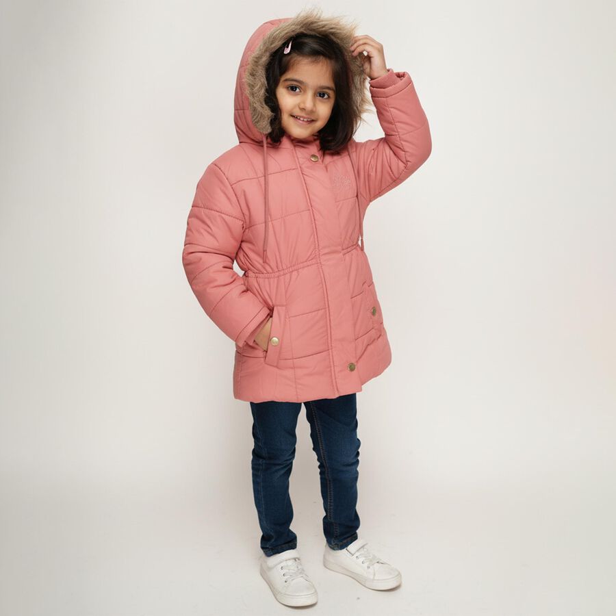 Girls Light Pink Hooded Casual Jacket, हल्का गुलाबी, large image number null