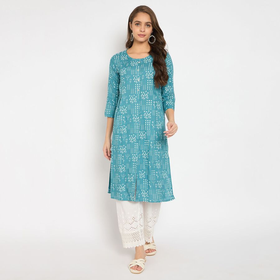 Ladies' Kurta, मध्यम नीला, large image number null