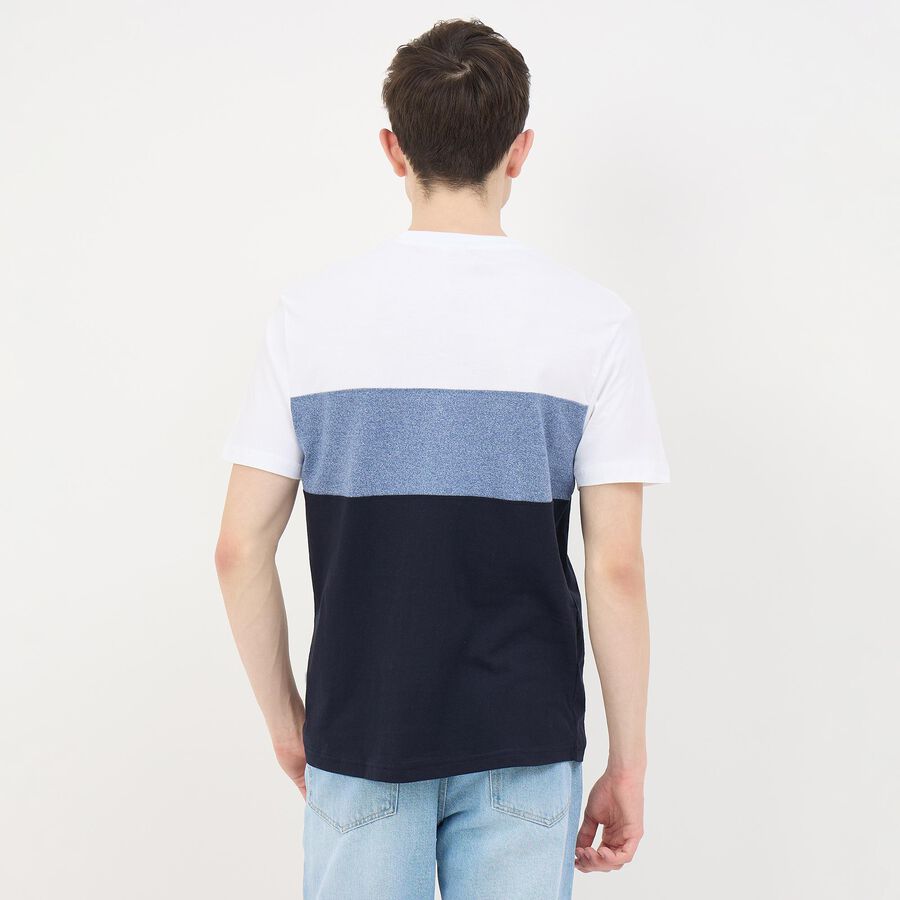 Men's Navy Blue Round Neck Casual T-Shirt, Navy Blue, large