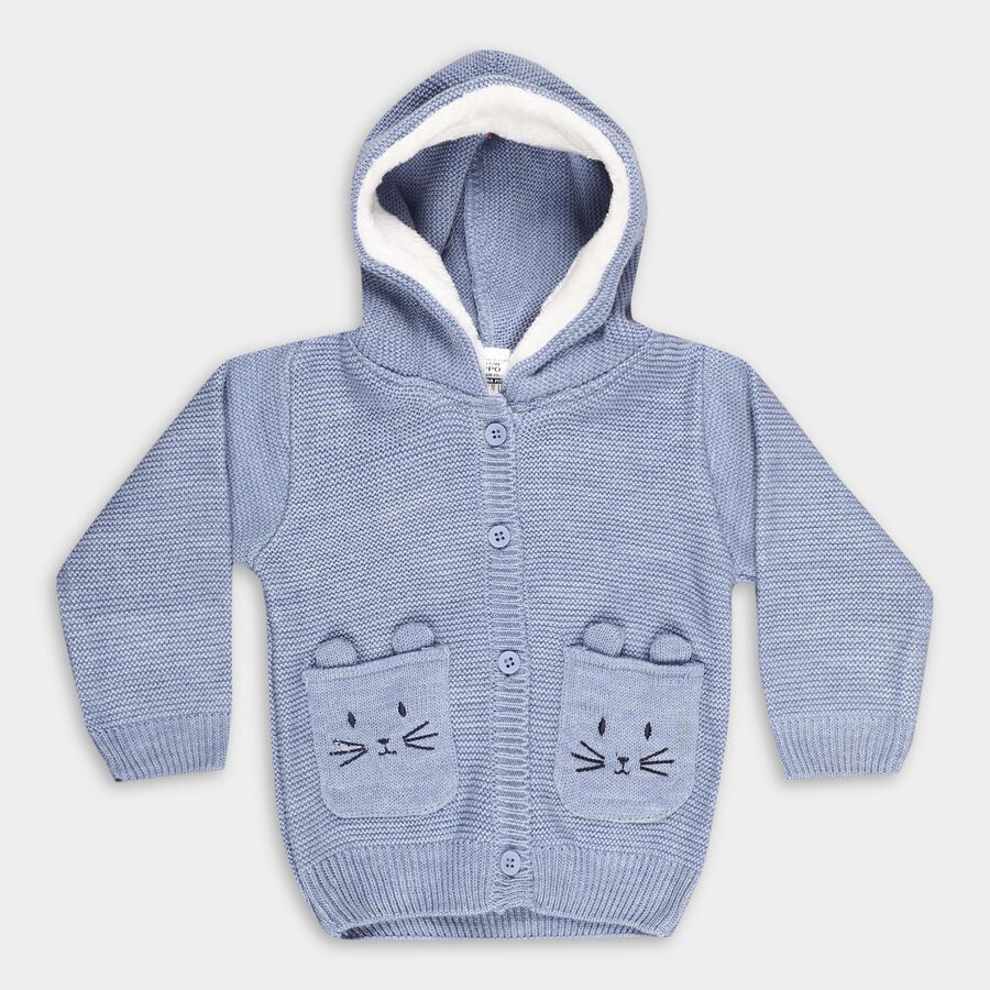 Infants Muted Baby Blue Hooded Casual Pullover, Mid Blue, large image number null