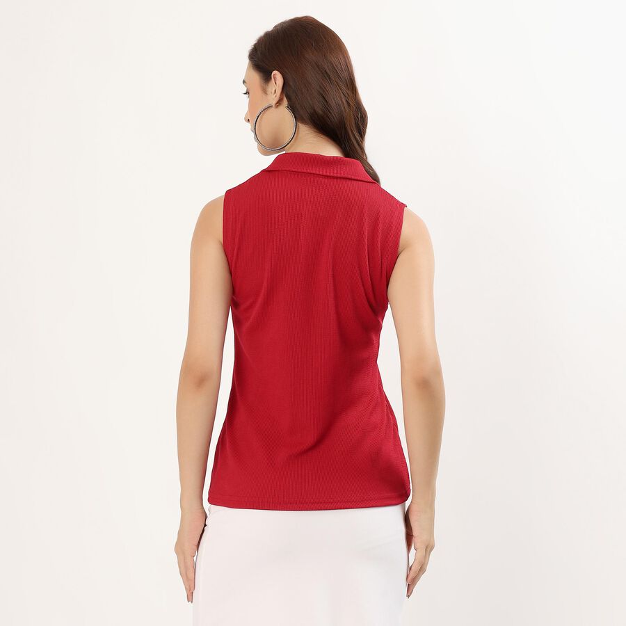 Women's Vibrant Red Polo Collar Sleeveless T-Shirt, Maroon, large image number null