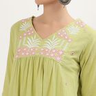 Women's Light Sage Green Cotton V-Neck Embroidered Kurta, Light Green, small image number null