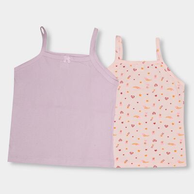 Girls' Soft Lavender Purple and Pale Peach Cotton Spaghetti Neck Casual Camisole Set