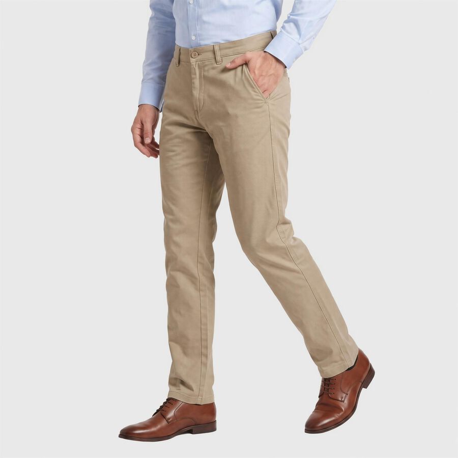 Men's Beige Slim Fit Chino Trousers, गहरा पीला, large