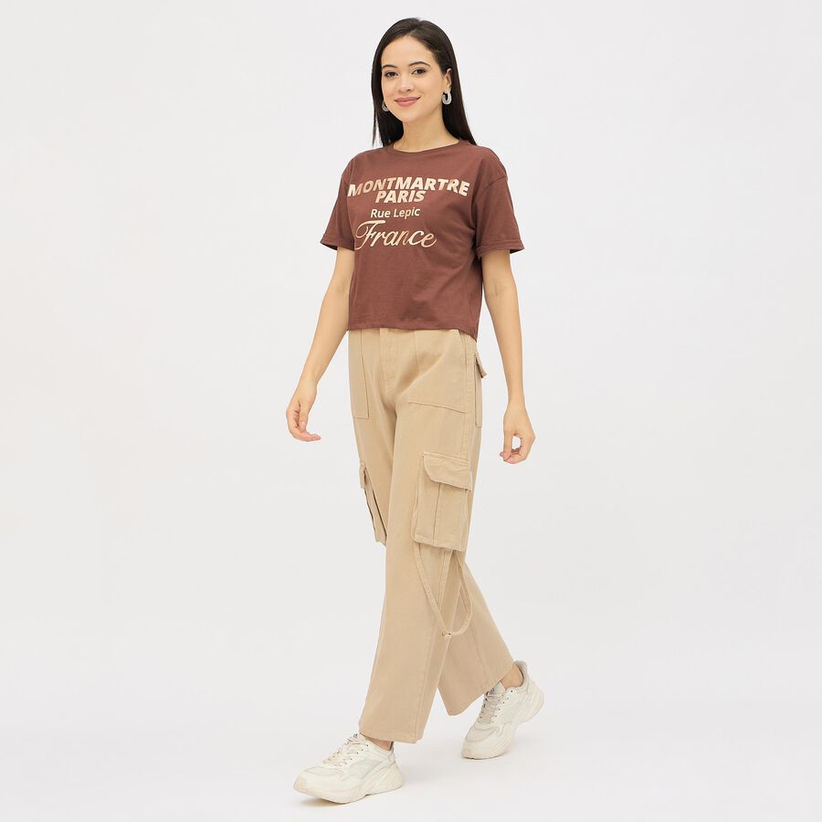 Women's Muted Beige Wide Leg High-Rise Cargo Jeans, Off White, large image number null