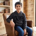 Boys' Dark Grey Hoodie Neck Graphic Print Sweatshirt, Dark Grey, small