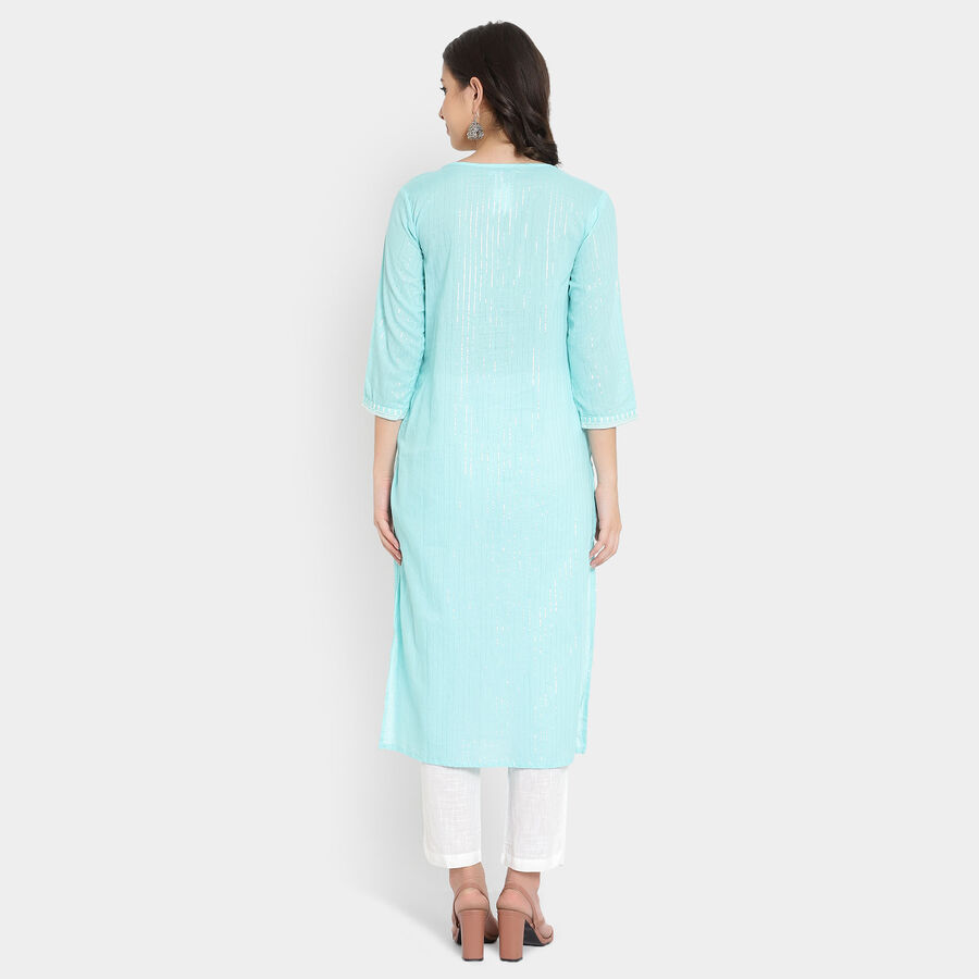 Cotton 3/4Th Sleeves Straight Kurta, Light Blue, large image number null