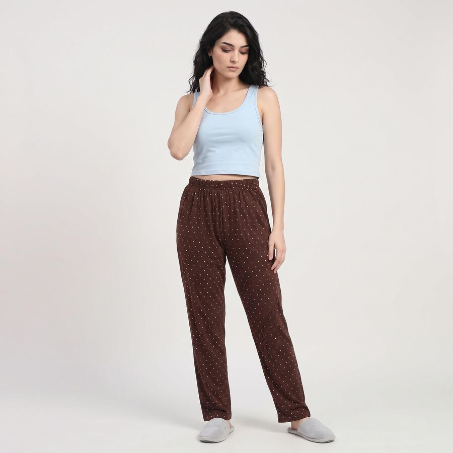 Women's Brown Straight Fit Polka Dot Pyjama, Brown, large