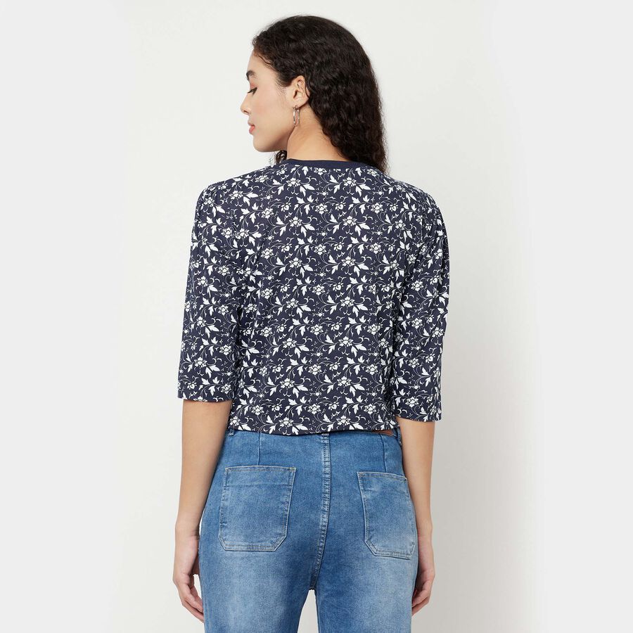 Cotton Printed Round Neck T-Shirt, Navy Blue, large image number null