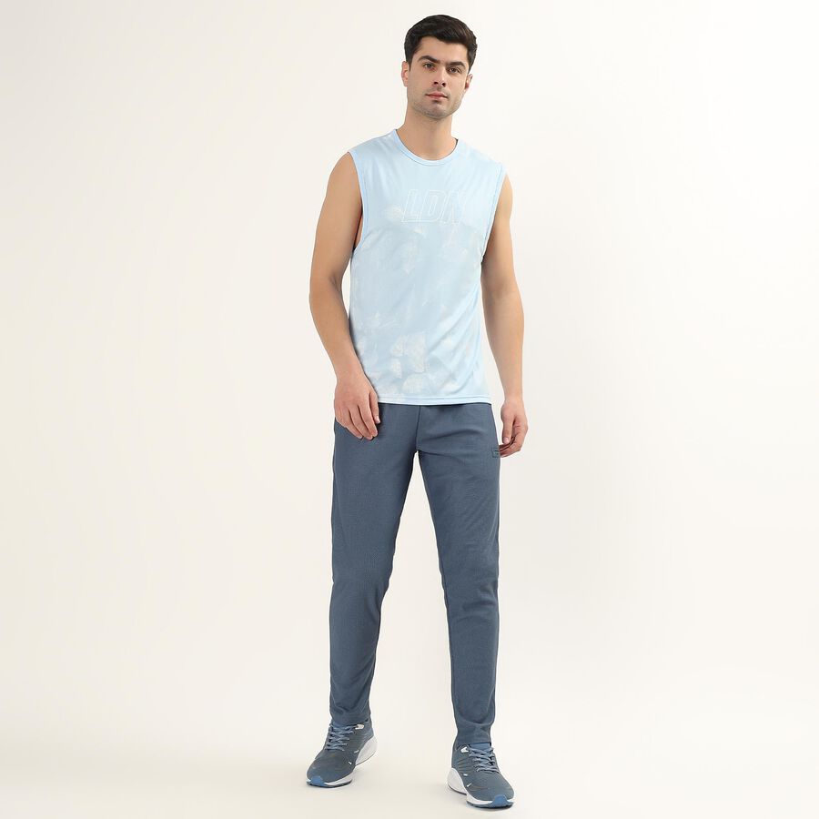 Men's Muted Steel Blue Tapered Fit Textured Track Pants, Mid Blue, large
