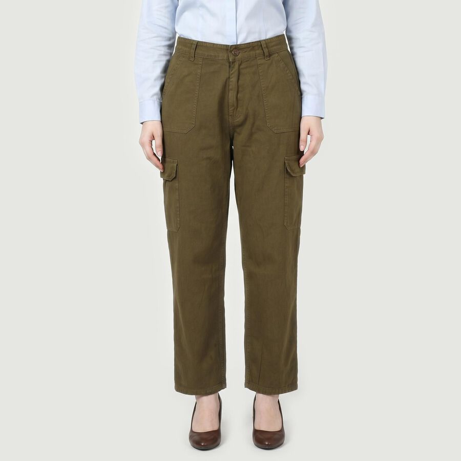 Women's Olive Green Regular Fit Casual Trousers, ओलिव, large