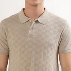 Men's Muted Beige Polo Neck Casual T-Shirt, Ecru Melange, small image number null