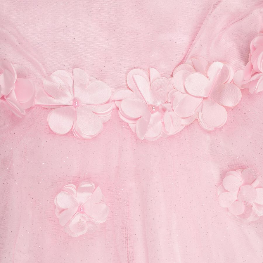 Girls' Soft Pink Round Neck Romantic Frock, गुलाबी, large image number null