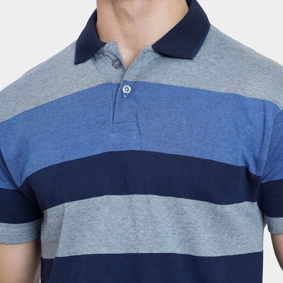 Men's 100% Cotton Collared Half Sleeves T-Shirt , Navy Blue, large image number null