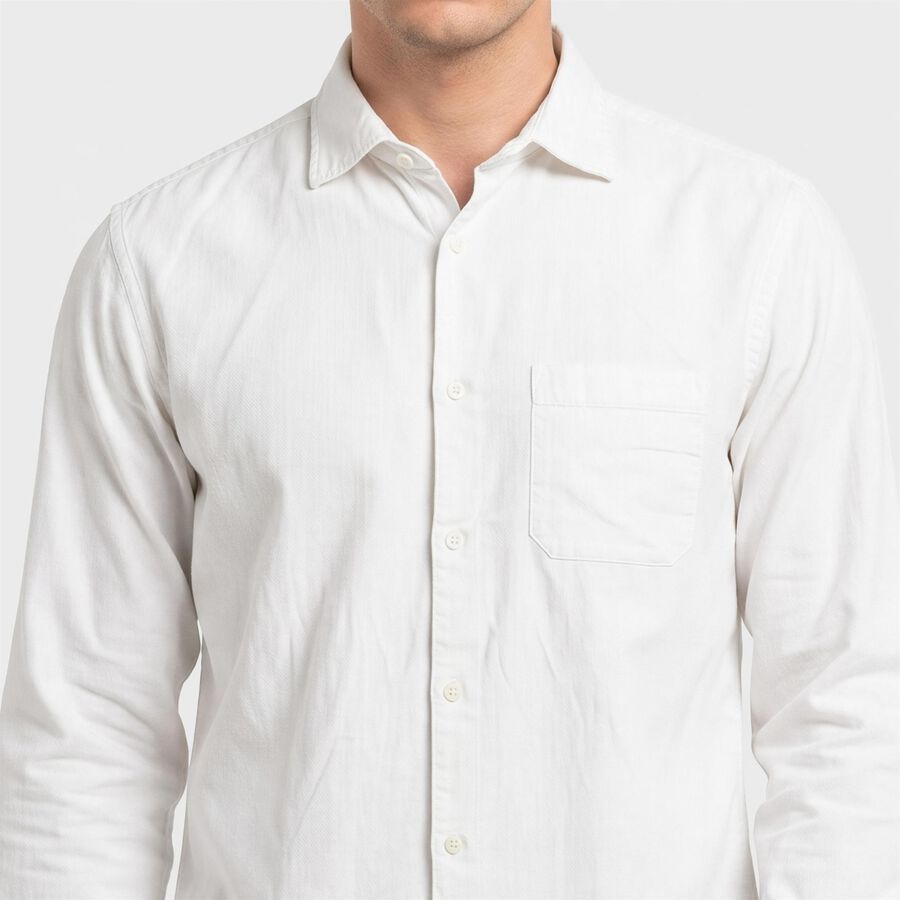 Men's White Cotton Casual Shirt, White, large