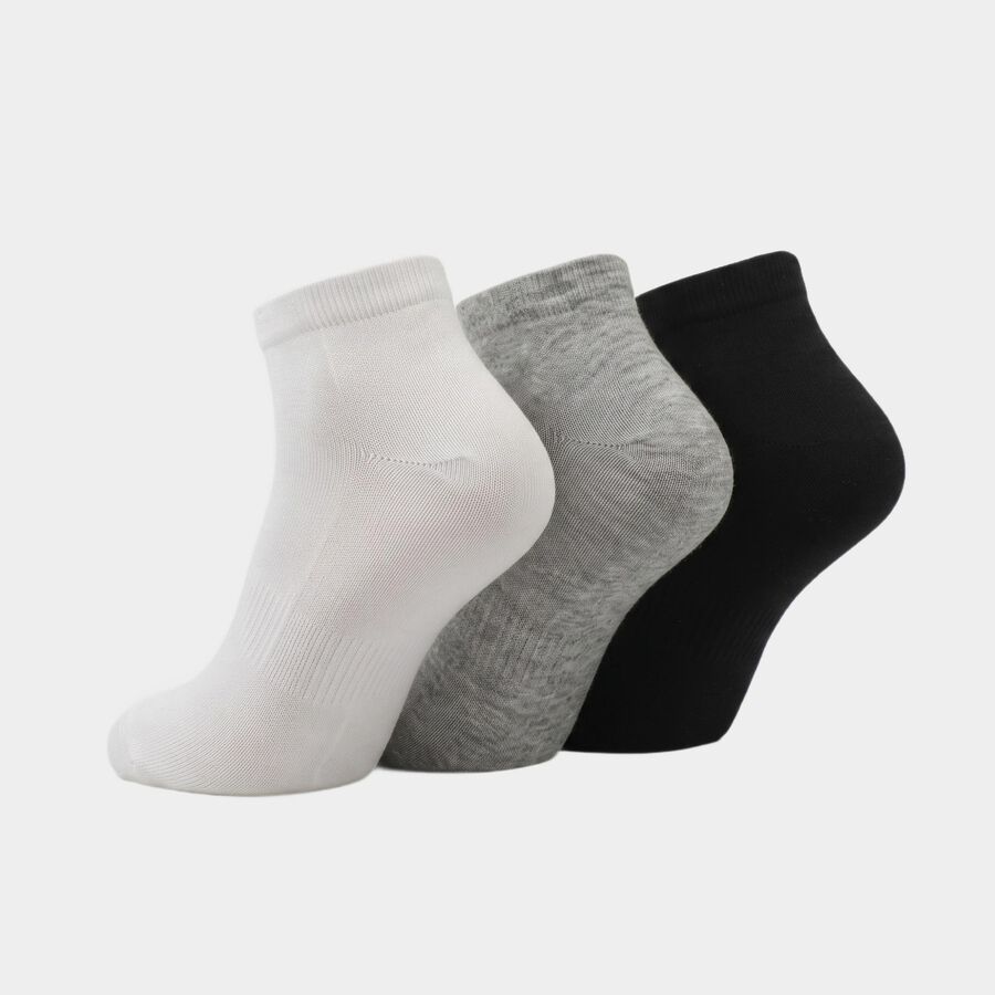 Men's Ankle Length Pack of 3 Socks ( Grey, White, Black ), काला, large