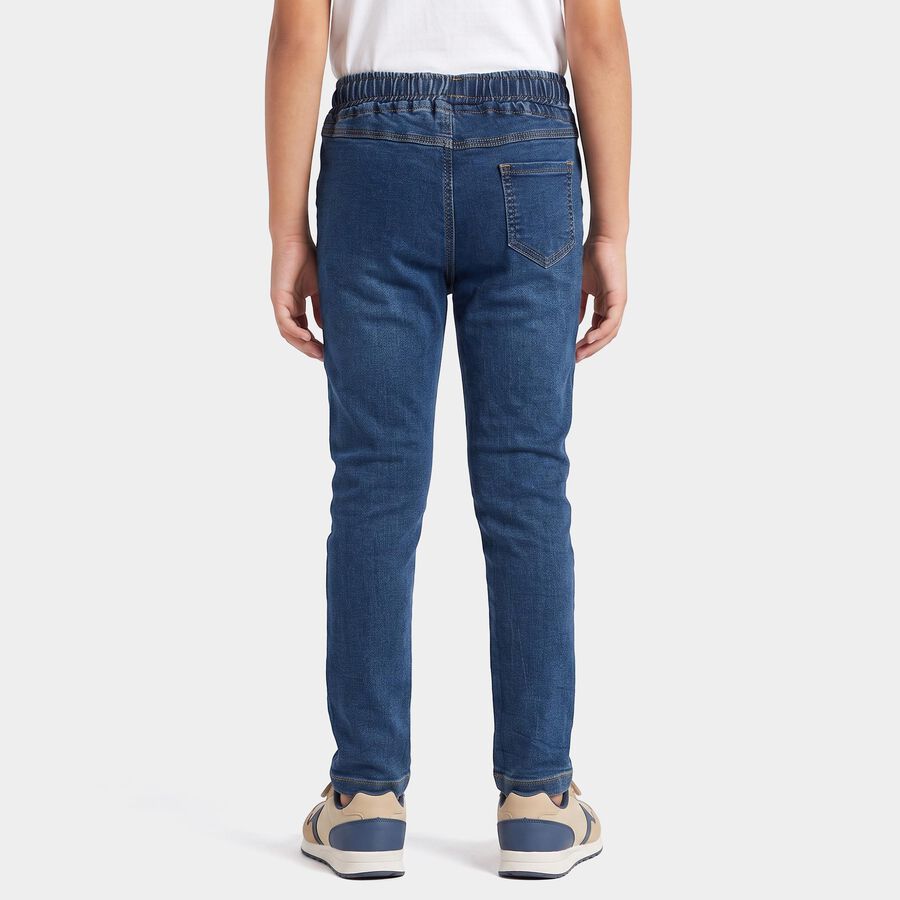 Boys Blue Slim Fit Drawstring Waist Jeans, मध्यम नीला, large