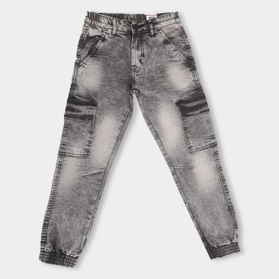 Boys Washed Grey Cargo Fit Jeans, Black, large image number null