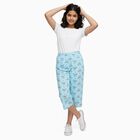Girls' Light Sky Blue Printed Cotton Blend Capri, Aqua, small image number null