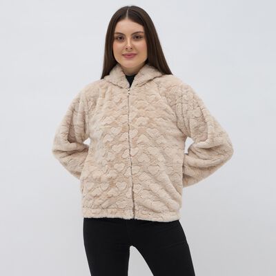 Women's Light Beige Hooded Casual Sweatshirt