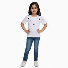 Girls Bright Snow White Cotton Round Neck Casual T-Shirt, White, small