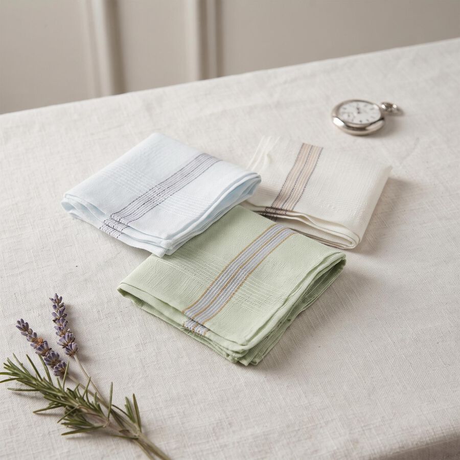 Men's Olive Green Striped Pack of 3 Handkerchief, ओलिव, large