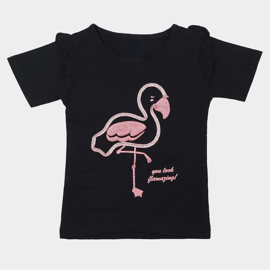 Girls Navy Blue Cotton Round Neck Regular T-Shirt, Navy Blue, large