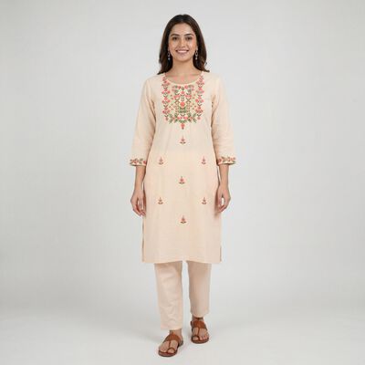 Women's Peach Cotton Ethnic Set