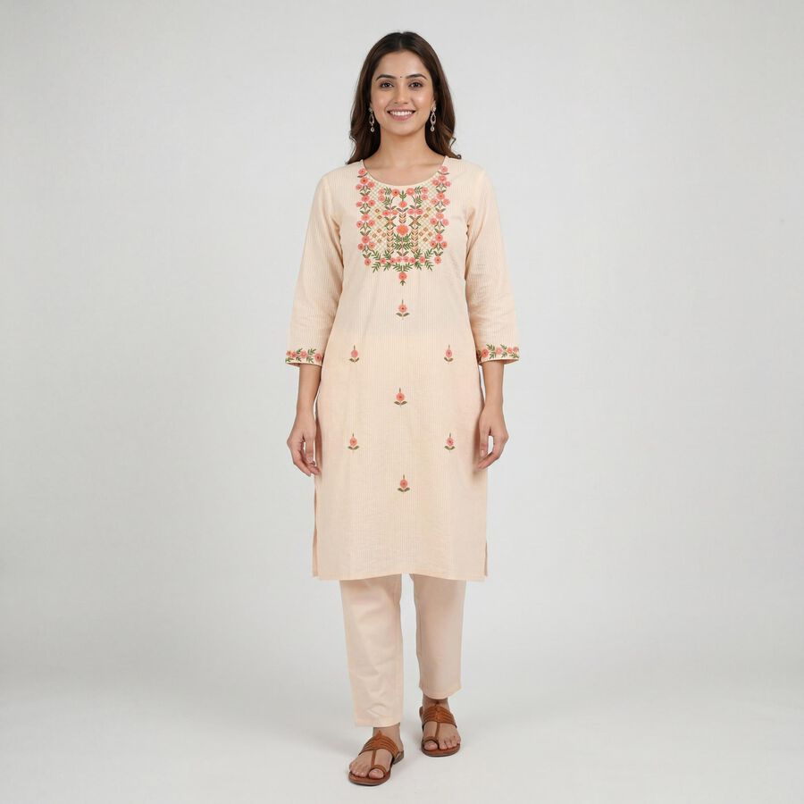 Women's Peach Cotton Ethnic Set, Peach, large
