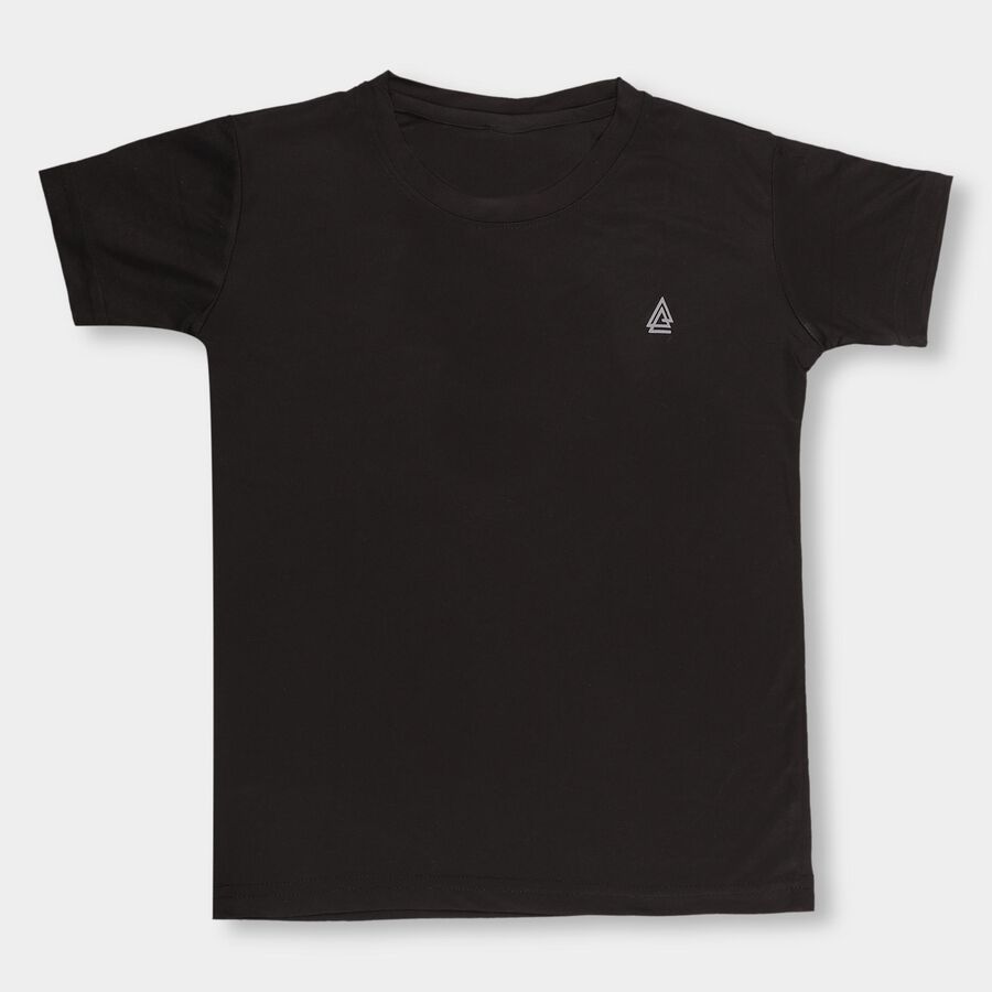 Boys Jet Black Crew Neck Casual T-Shirt, काला, large image number null