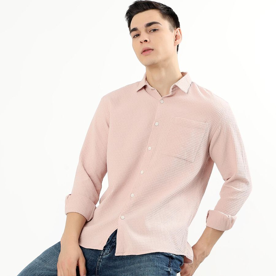 Men's Pale Pink Cotton Classic Collar Casual Shirt, Peach, large image number null