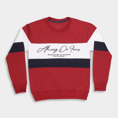Boys Deep Maroon Crew Neck Casual Sweatshirt