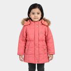 Girls' Pink Hooded Puffer Jacket, गुलाबी, small