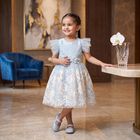 Girls' Light Blue Fit and Flare Floral Embroidered Party Wear Frock, Light Blue, small