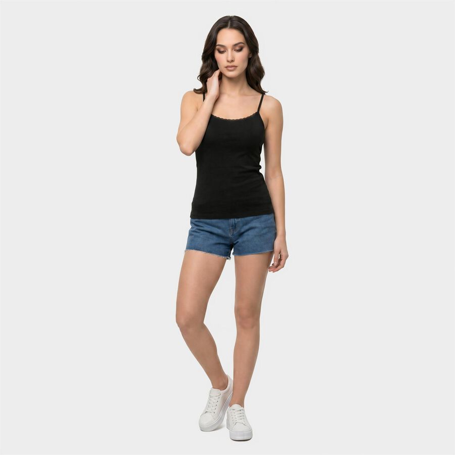 Women's Black Cotton Blend Scoop Neck Camisole Slip, Black, large