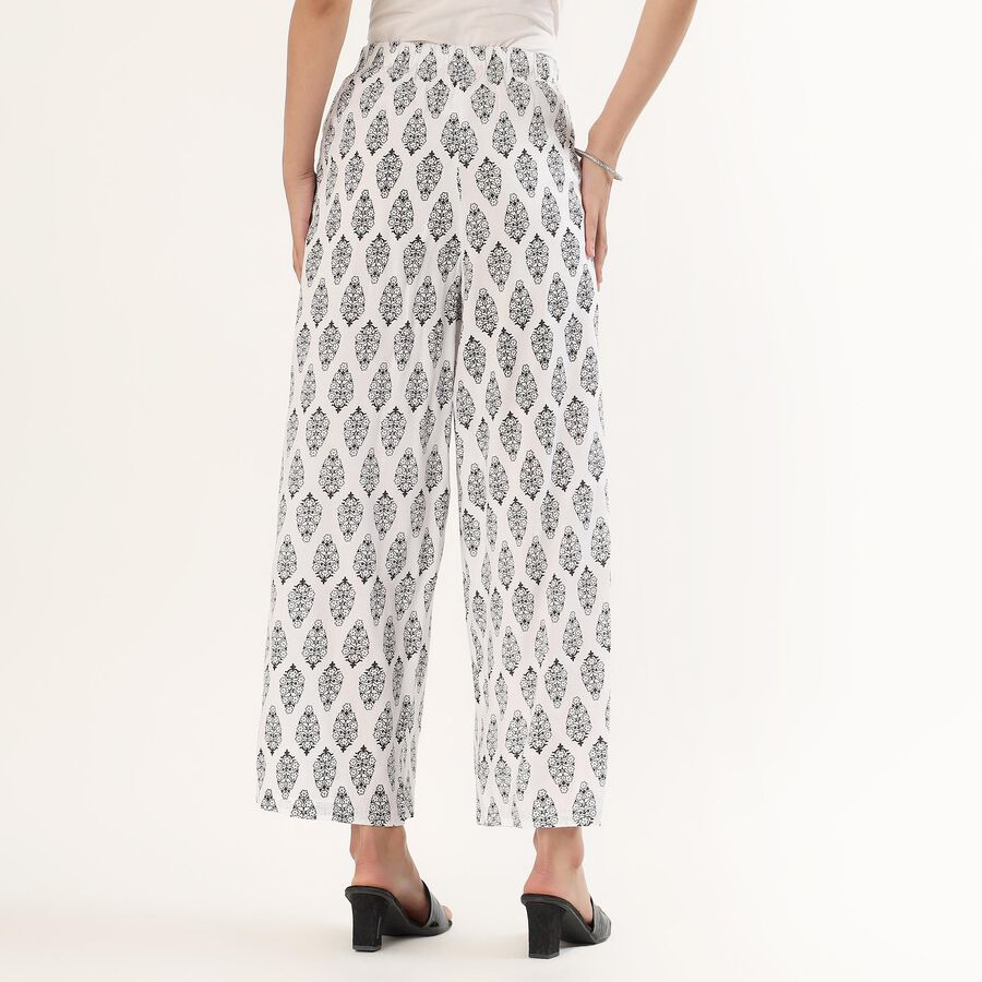 Women's White and Black Printed Wide-Leg Palazzos, Off White, large image number null