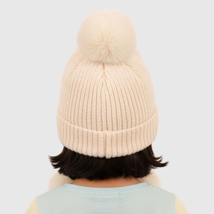 Infants Soft Beige Cat Face Winter Cap, ऑफ व्हाइट, large image number null