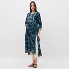 Women's Deep Teal Blue Round Neck Embroidered Kurta, टील ब्लू, small image number null