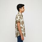 Boys Beige and White Cotton Half Sleeve Button Down Casual Shirt, Beige, small image number null